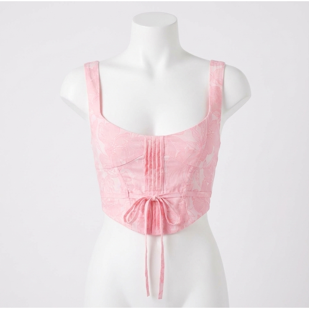 New For Love & Lemons Mira Cherry Blossom Corset Top In Pink